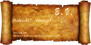 Bakró Vencel névjegykártya